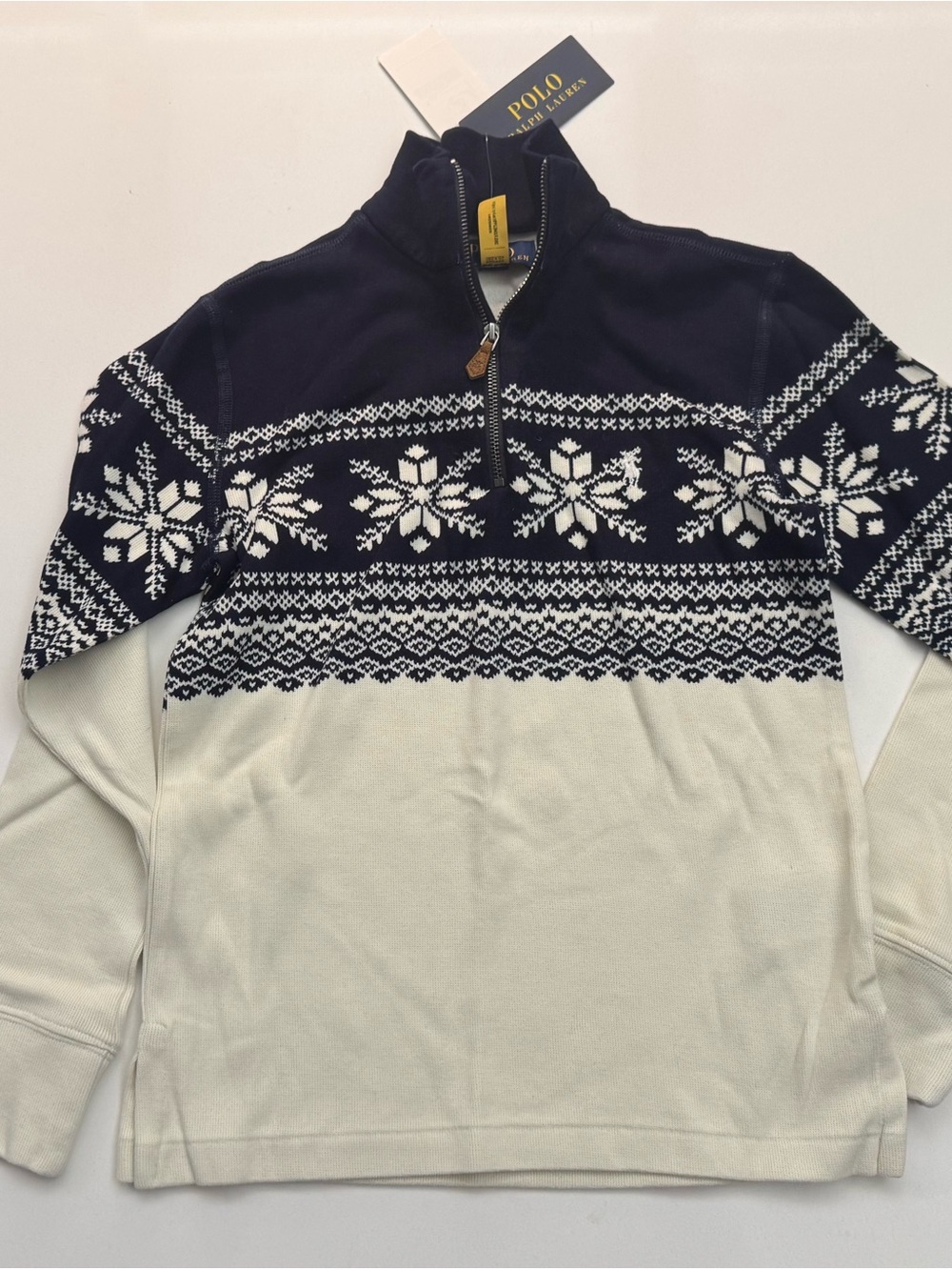 *NWT* Polo Ralph Lauren Boys Navy and White Snowflake Quarter-Zip Light Sweater